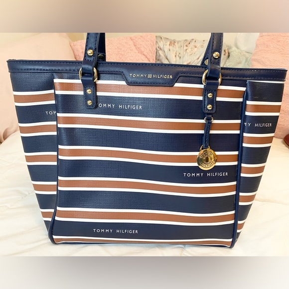 Tommy Hilfiger Red, White, and Blue Striped Tote Purse - Picture 3 of 10